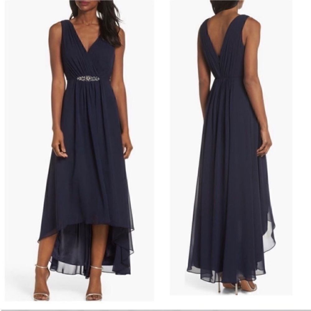 Eliza J NWT Embellished High/Low Chiffon Dress in
Navy Size 8